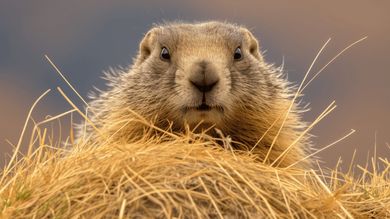 Marmotte entourée de paille