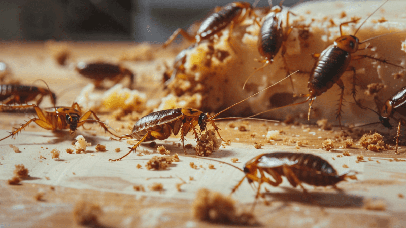 Blatte grimpant sur une bouteille en plastique