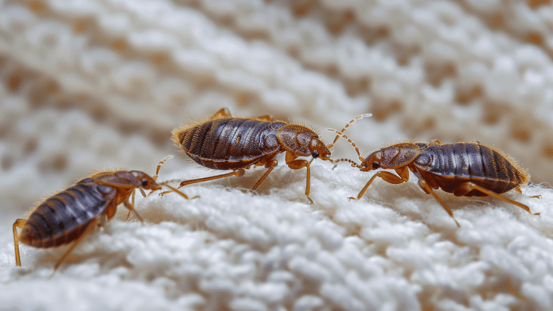 Groupe de punaises de lit sur une surface textile